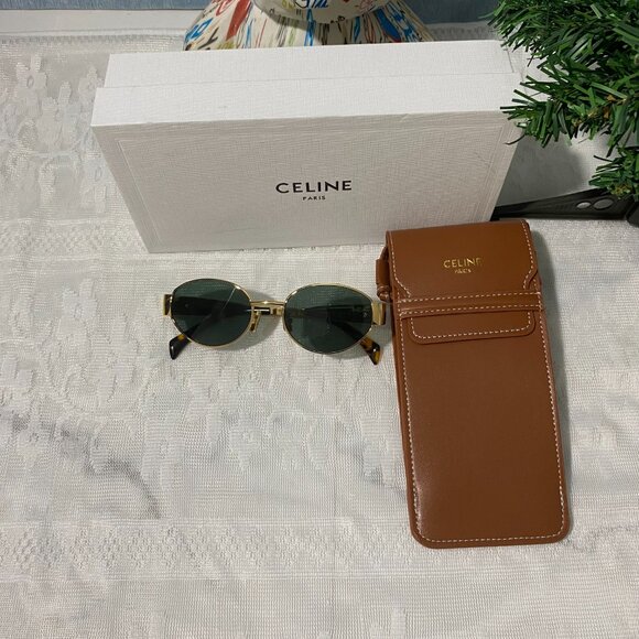 Celine Sunglasses with Gold Frame and Green Lenses main image 6